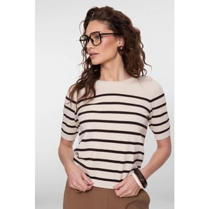 Geisha 64011-10 010 pull short sleeves stripes off-white/brown