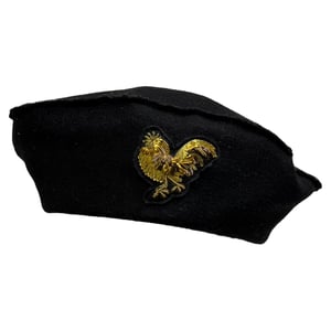Dior Rooster-Embellished Beret Hat in Black Wool