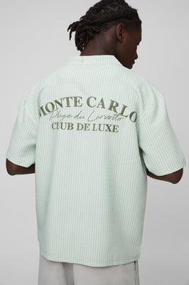 Oversized Embroidered Stripe Seersucker Revere Shirt