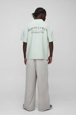 Oversized Embroidered Stripe Seersucker Revere Shirt
