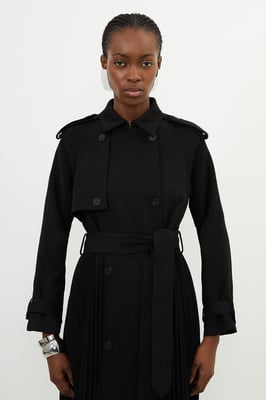 Tailored Pleat Detail Belted Trench Coat