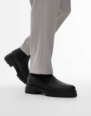 Tommy Hilfiger tjocka läderchelseaboots i svart