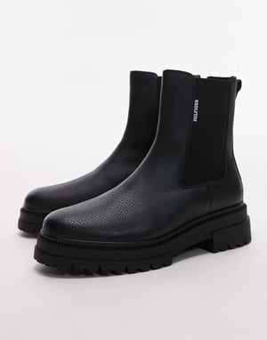 Tommy Hilfiger tjocka läderchelseaboots i svart
