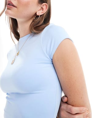 ASOS DESIGN dubbel lager andra hud kortärmad crop top i blå