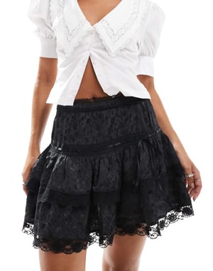 Miss Selfridge satin jacquard spetsinsats mini prairie kjol i svart