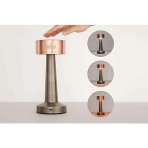 Buccan Buccan dumbbell tafellamp rosegoud en zilver 3 lichtstanden en touchpanel