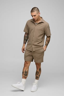 Short Sleeve Jersey Regular Herringbone Shirt And Short Set