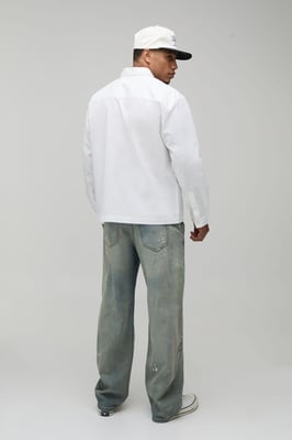 Oversized Drop Pocket Poplin Shirt