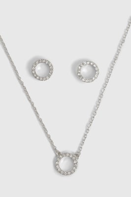 Diamante Circle Necklace and Stud Earring Set