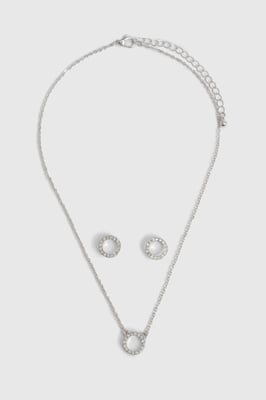 Diamante Circle Necklace and Stud Earring Set