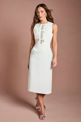 Sleeveless Crepe Midi Dress With Diamante Bow Detail