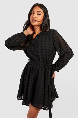 Petite Dobby Belted Skater Dress