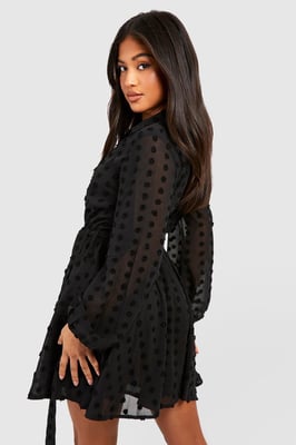 Petite Dobby Belted Skater Dress