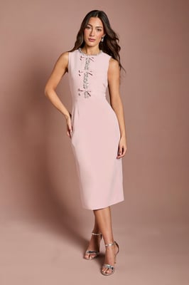 Sleeveless Crepe Midi Dress With Diamante Bow Detail