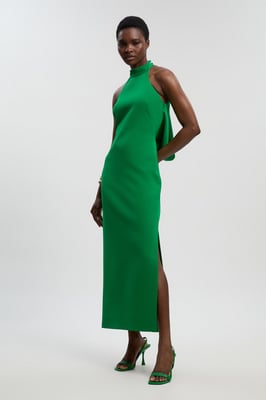 Petite Soft Tailored Halter Neck Open Back Maxi Dress
