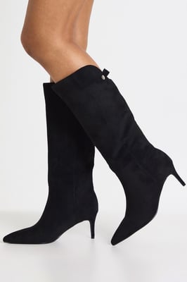 Wide Fit Curved Faux Suede Stiletto Boots