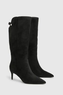 Wide Fit Curved Faux Suede Stiletto Boots