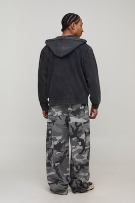 Essential Washed Boxy Zip Through Hoodie