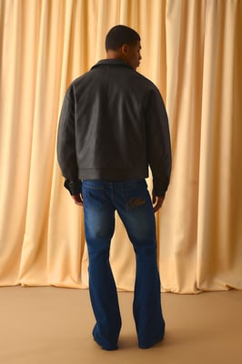 Regular Fit Antique PU Zip Up Harrington Jacket