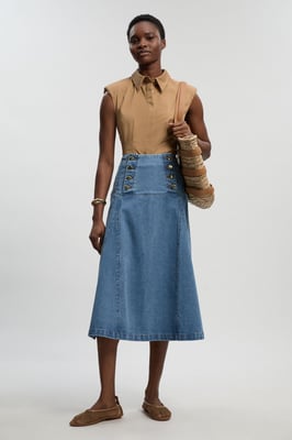 Denim Button Front Skirt
