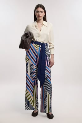 Petite Geo Print Twill Woven Wide Leg Trouser