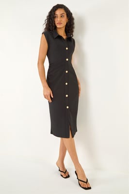 Collared Ribbed Midi Dress