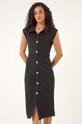 Collared Ribbed Midi Dress