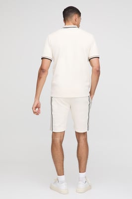 Slim Fit Pique Interlock Stripe Polo and Shorts Set