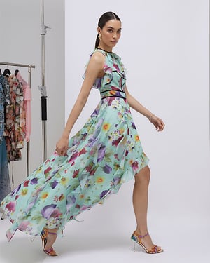 River Island Womens Midi Dress Green Floral Sleeveless