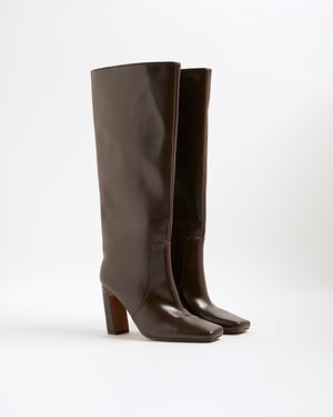 River Island Womens High Leg Boots Brown Chisel Toe