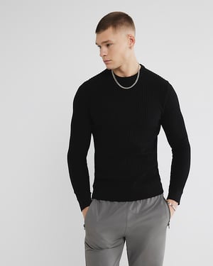 River Island Mens Jumper Black Muscle Fit Textured