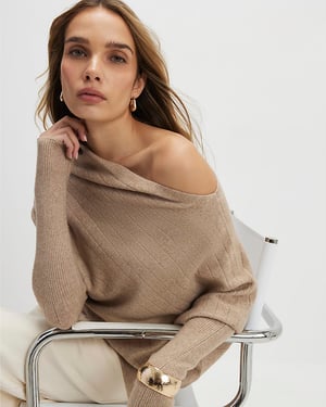 River Island Womens Jumper Brown Ribbed Off The Shoulder