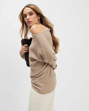 River Island Womens Jumper Brown Ribbed Off The Shoulder