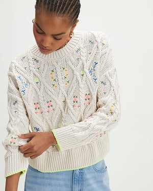 River Island Womens Jumper Cream Floral Embroidered