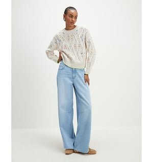 River Island Womens Jumper Cream Floral Embroidered
