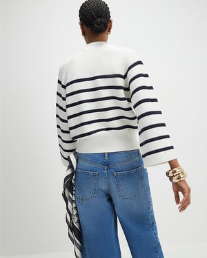 River Island Womens Jumper Cream Striped Ribbed Button