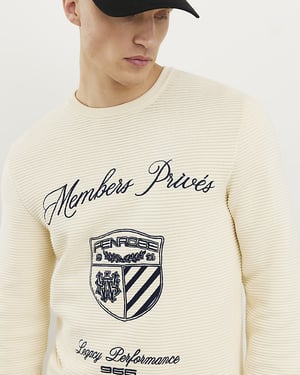 River Island Mens Jumper Cream Slim Fit Embroidered