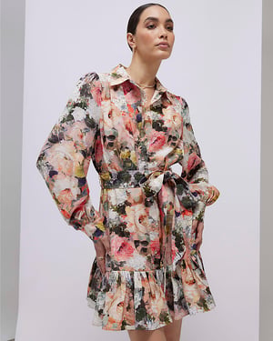 River Island Womens Mini Shirt Dress Pink Floral