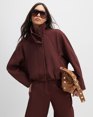 River Island Womens Bomber Jacket Brown Tailored Funnel Neck