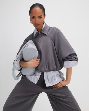River Island Womens Bomber Jacket Grey Faux Suede Collared