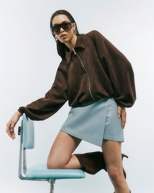 River Island Womens Bomber Jacket Brown Faux Suede Collared