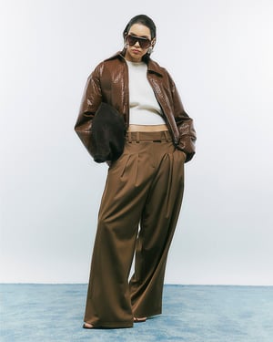 River Island Womens Bomber Jacket Brown Faux Leather Woven