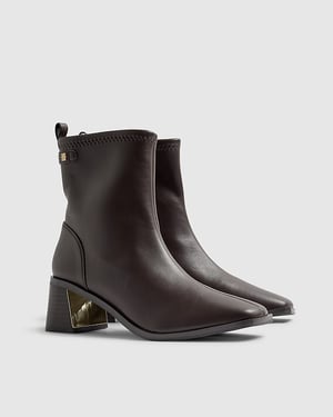 River Island Womens Sock Boots Brown Block Heel Stretch