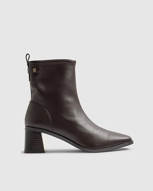 River Island Womens Sock Boots Brown Block Heel Stretch