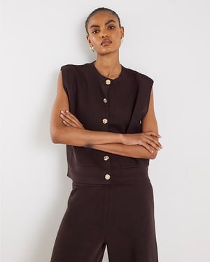 River Island Womens Waistcoat Brown Knitted