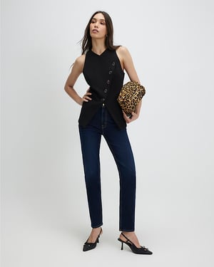 River Island Womens Waistcoat Black Collarless Asymmetric