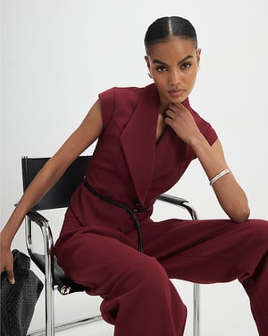River Island Womens Waistcoat Red Sleeveless Belted