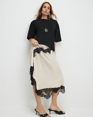 River Island Womens Maxi Dress Cream Lace Hybrid T-Shirt