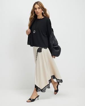 River Island Womens Maxi Dress Cream Lace Hybrid T-Shirt