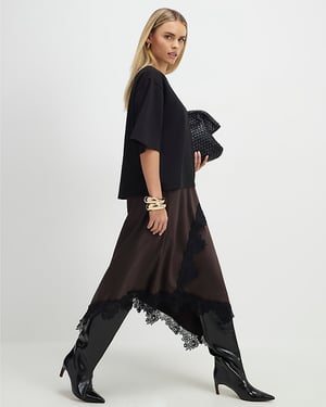 River Island Womens Maxi Dress Petite Brown Lace Hybrid T-Shirt